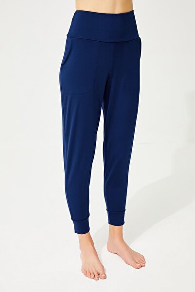 Cottonhill Lacivert Yüksek Bel Çift Cepli Kadın Jogger Eşofman Altı