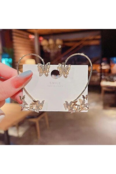 skycott 2 Adet taşlı kelebek küpe kaplama klipler küpe manşet klipsli küpe Kore Parlak Kelebek Kulak Klipsi