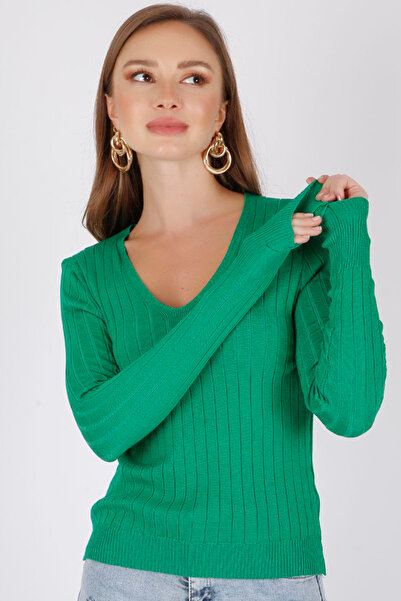 ALCHON Καλοκαιρινή ελαστική πλεκτή μπλούζα με μακρυμάνικη λαιμόκοψη σε μονόχρ...