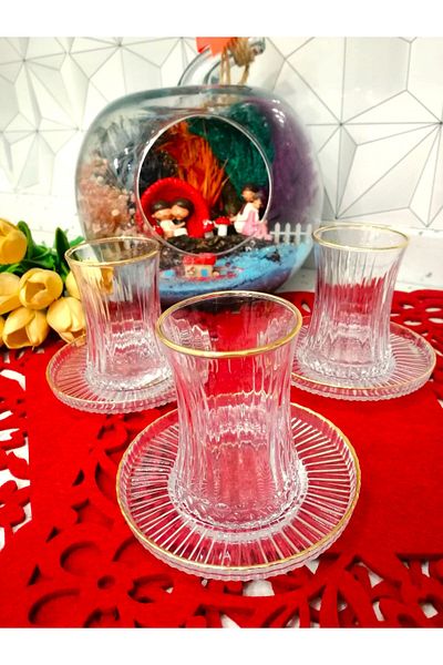 Paşabahçe Elysia Real Gold Gilt Tea Set 12 Pieces