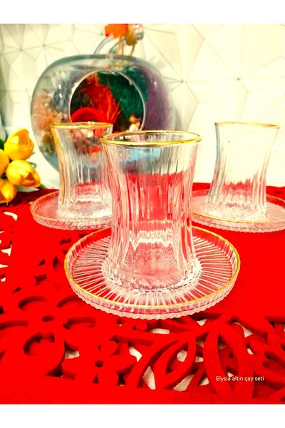 Paşabahçe Elysia Real Gold Gilt Tea Set 12 Pieces