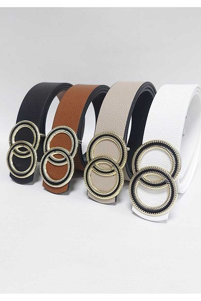 Kemerix Reversible Black-White-Mink-Tan Women's Belt Set - Set of 4