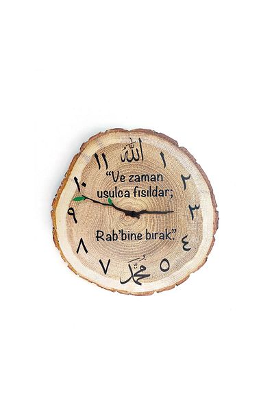 CajuArt Decorative Tree Trunk Log Shaped 40 cm Wall Clock with Religious Motifs