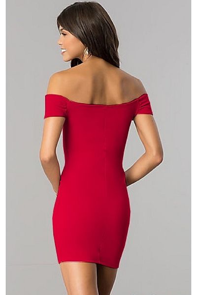ModaLy Moda Rochie mini fucsia, cu fermoar, cu umăr dezbrăcat din țesătură elastică pentru femei 332