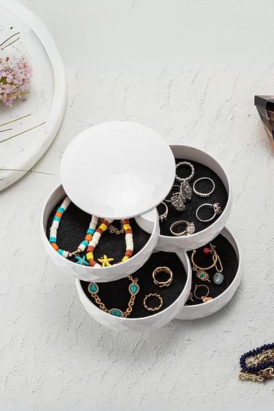 Nandy Home 4 επιπέδων στρογγυλό περιστρεφόμενο 360 μοιρών, Diamond Jewelry Organizer Λευκό