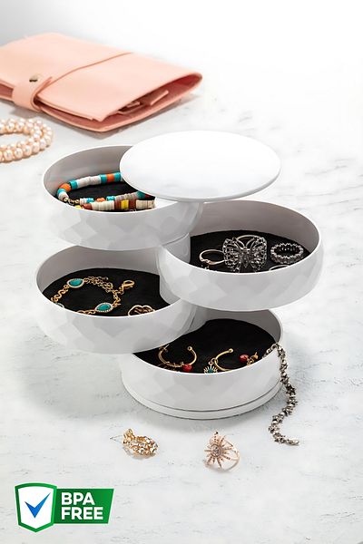Nandy Home 4 επιπέδων στρογγυλό περιστρεφόμενο 360 μοιρών, Diamond Jewelry Organizer Λευκό