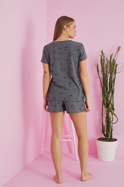 Siyah İnci anthracite star patterned Cotton Shorts-Pajama Set