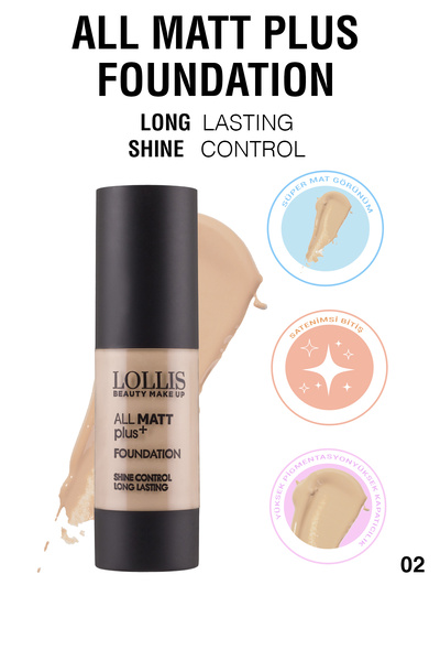 Lollis All Mat Plus Foundation 02 / All Mat Plus Fondöten Renk No:02 Açık Ort...