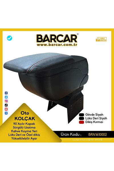 BARCAR ARM LEAF RED STITCHED BLACK