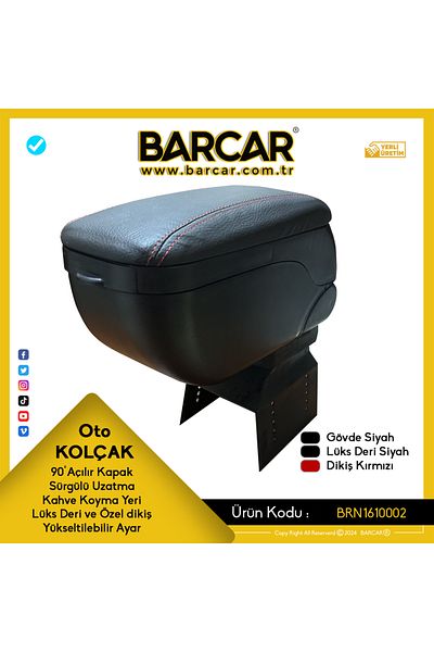 BARCAR ARM LEAF RED STITCHED BLACK