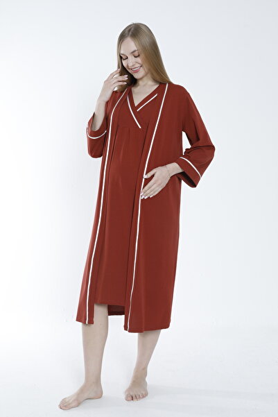 Miss Dünya Lissa Stripe Detailed Maternity and Maternity Nightgown Set