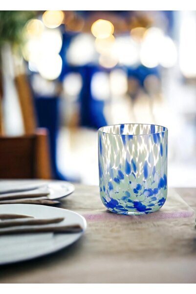 The Mia Hand Painted Blue & Green Water Glass 400 ml