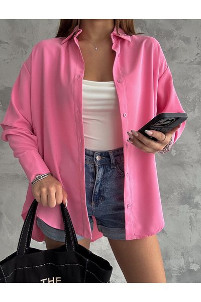 BE CHİC CAMASA LUNGA OVERSIZE DE FEMEI SALAȘ CU MÂNĂ BAT CU TEXTURA SATINATĂ PREMIUM MDA4487
