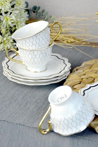 Paçi Valeria Porcelain Turkish Coffee Cup for 6 People 12 Pieces 90 Cc