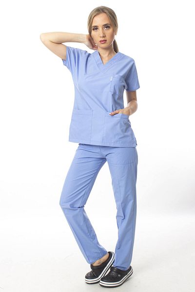 Simirna Üniforma Chirurgical Doctor Nurse Scrubs Set de tricou albastru deschis