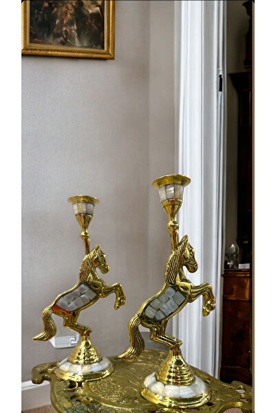 Jurjum Pirinç Sedefli 2’li Şamdan Mumluk At Şamdan