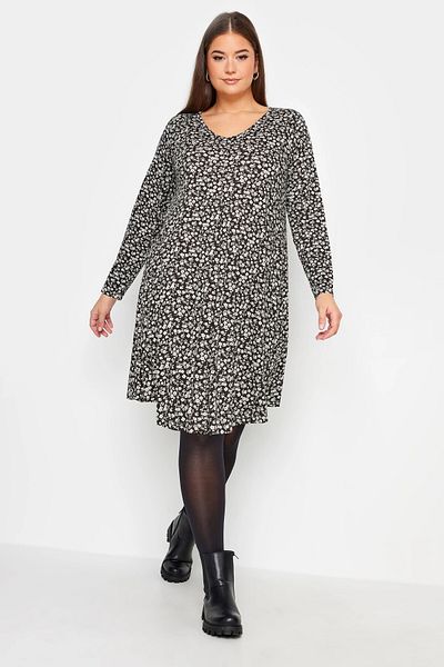 Stil Diva Plus Size V-neck Floral Print Long Sleeve Short Dress302740