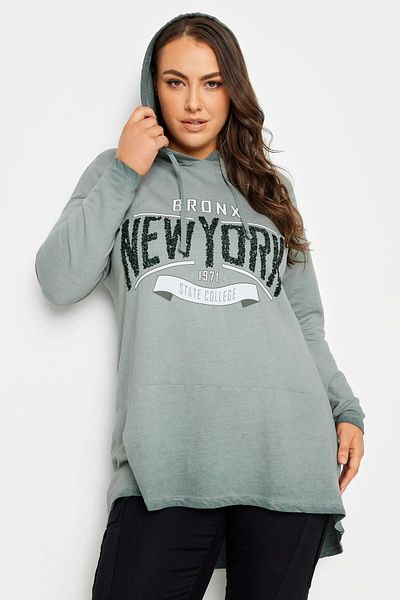 Stil Diva Large Size Long Sleeve Long Back Printed Washable Hooded Sweatshirt302683