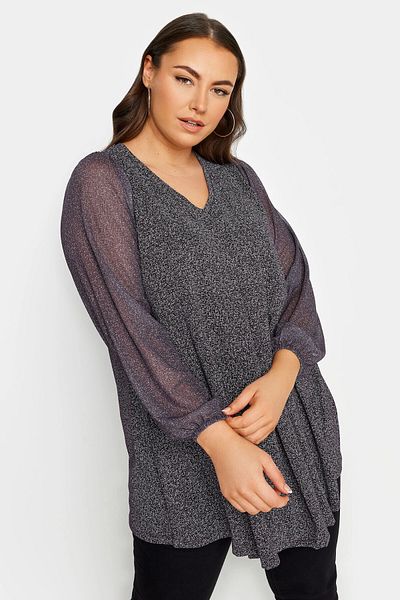 Stil Diva Bluză cu mâneci lungi, cu decolteu în V, cu detaliu din tul 302828