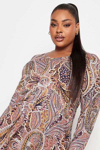Stil Diva Plus Size V-neck Long Sleeve Floral Print Short Dress302735