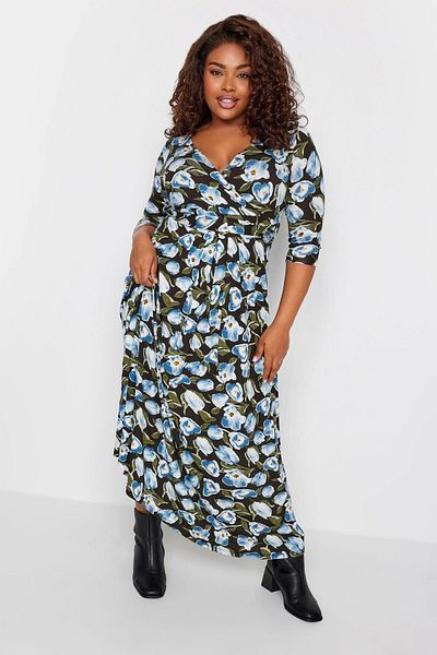 Stil Diva Plus Size Floral Patterned Waist Belted Double Breasted Collar Long Dress302632
