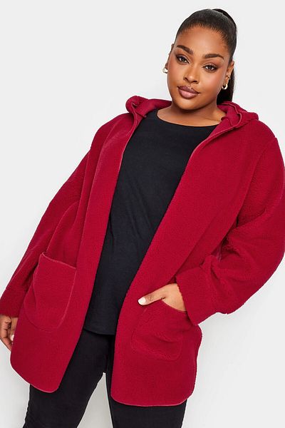 Stil Diva Plus Size Hooded Plush Thin Jacket with Buttonless Front Pocket302659
