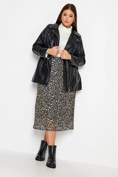 Stil Diva Plus Size Leopard Patterned Midi Length Lined Skirt302699