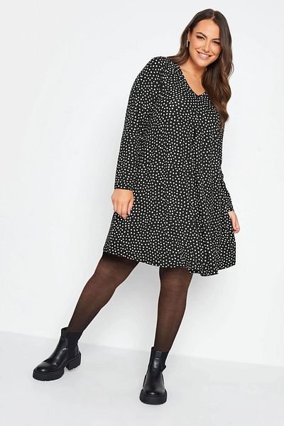 Stil Diva Plus Size V-neck Polka Dot Print Long Sleeve Short Dress137621