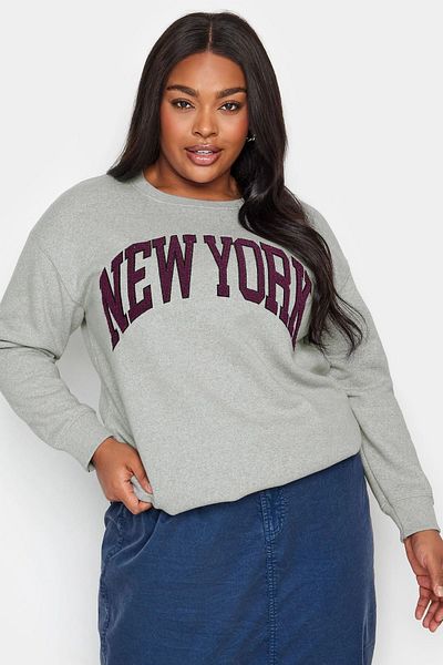 Stil Diva Plus Size Crew Neck Long Sleeve Sweatshirt with Embroidery Detail302728