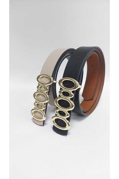 Kemerix Double-Way Women's Belt Set with Gold Buckle - 2-Piece