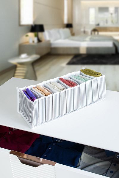 Serstil Organizer 11 θέσεων με γκρι ριγέ συρτάρι - Μεσαίο 15 X 43 X 14