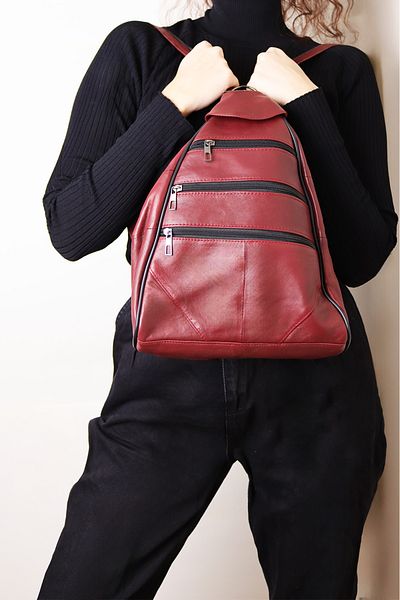 Jack Tonio Women's Burgundy Adjustable Strap Leather Backpack Shoulder Bag Handbag Messenger Bag