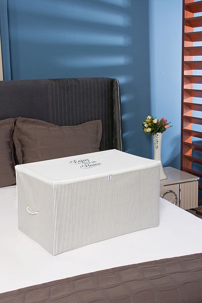 Serstil Medium Size Printed Detailed Gray Striped Storage Bag 63 X 40 X 34 Cm