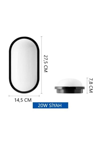 SeKaTech Horoz Aydos 15W Oval Siyah Led Nem Su Geçirmez Banyo Bahçe Modern Tavan Lambası Beyaz Işık