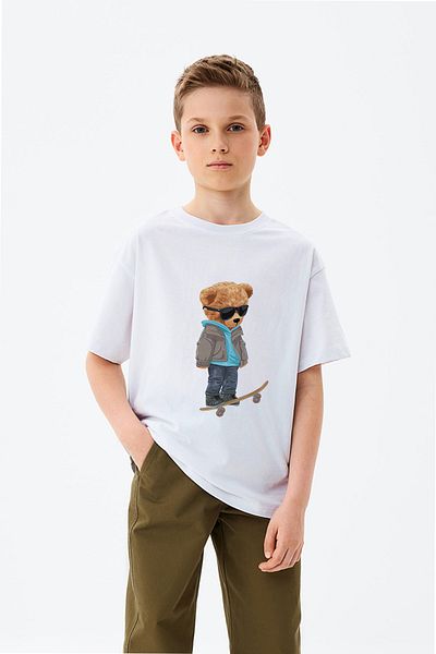 ADABEBEK Skateboard Skateboard ιππασία Cool Bear εμπριμέ μπλουζάκι για αγόρι