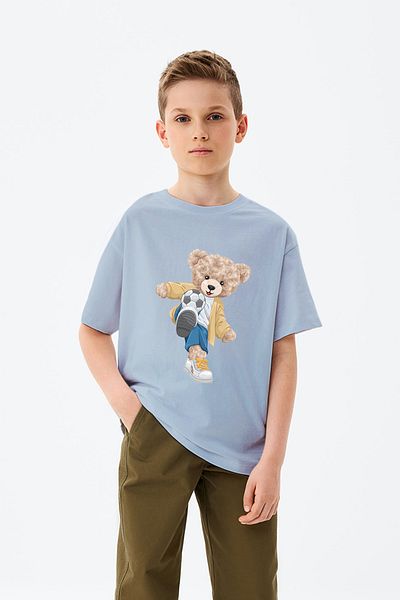 ADABEBEK Teddy Bear Playing Football Tricou imprimat pentru băieți