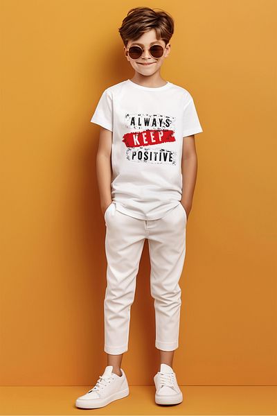 ADABEBEK Tricou pentru băieți cu imprimeu colorat Be Always Positive Text