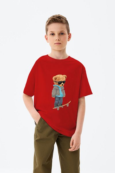 ADABEBEK Skateboarding Skateboarding Cool Bear Printed Boys' T-Shirt