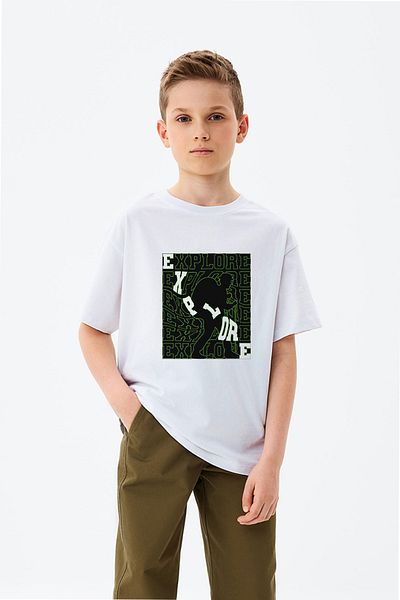ADABEBEK Tricou pentru băiat cu imprimeu colorat Explore Text