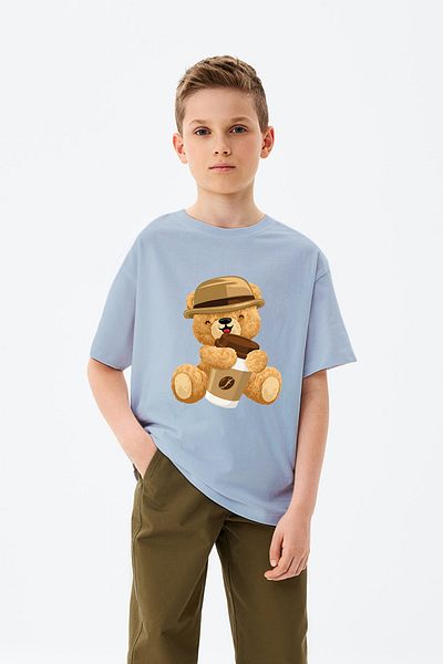 ADABEBEK Căciulă de băut cafea Tricou pentru băieți cu ursuleț de pluș