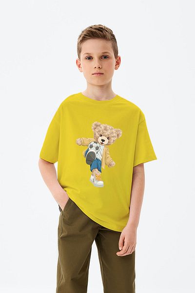 ADABEBEK Teddy Bear Playing Football Printed Boys' T-Shirt