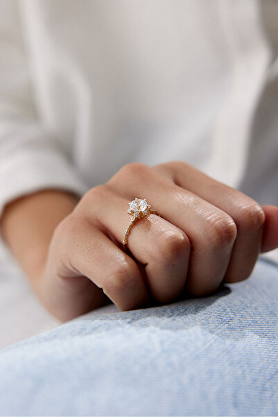 YAVUZ KUYUMCULUK 14 Ayar Altın Lotus Çiçeği Tektaş Yüzük