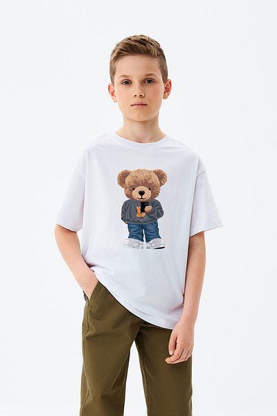 ADABEBEK Tricou pentru băieți cu imprimeu ursuleț care fac fotografii