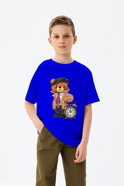 ADABEBEK Teddy Bear τυπωμένο μπλουζάκι για αγόρι με καπέλο ξυπνητηριού