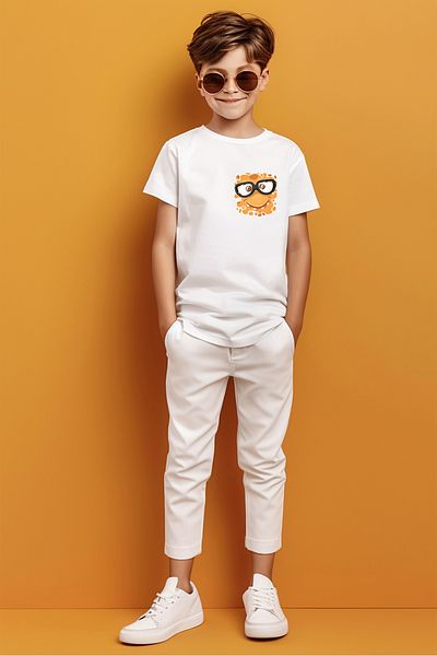 ADABEBEK Tricou Băiat Cu Ochelari Față Zâmbitoare Imprimat Emoticon