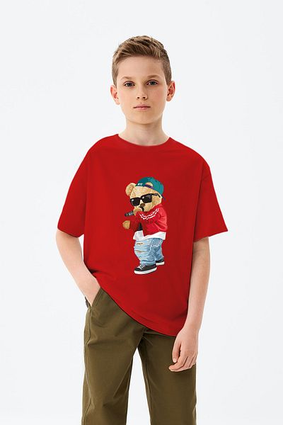 ADABEBEK Tricou pentru băieți cu imprimeu ursuleț Rap Singing