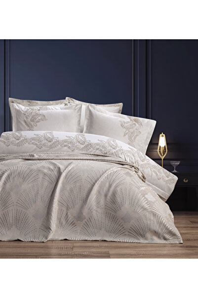 Bella Home طقم غطاء لحاف مطرز من Firdevs 6 قطع 100% قطن عضوي