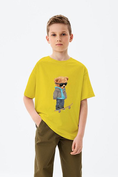ADABEBEK Skateboard Skateboard ιππασία Cool Bear εμπριμέ μπλουζάκι για αγόρι