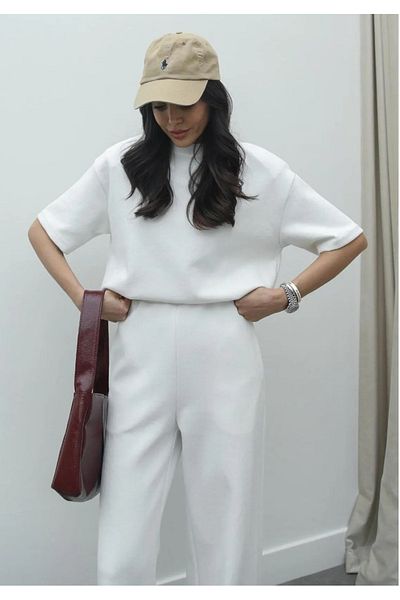 My Blog Ecru Short Sleeve Padded Sweat Tracksuit Set