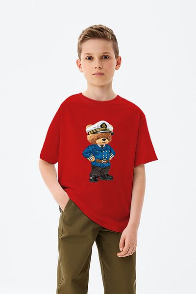 ADABEBEK Ship Captain Tedy Bear Printed Boy's T-Shirt